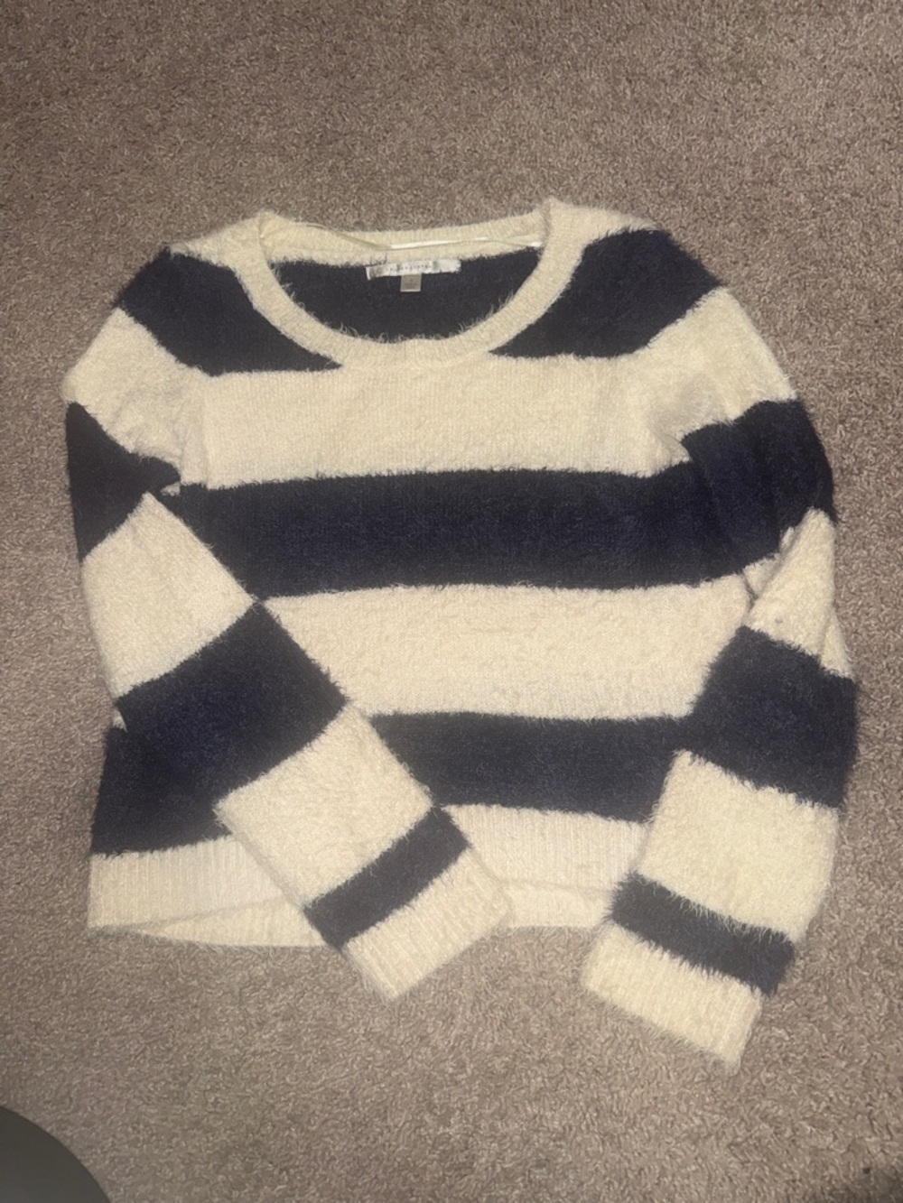 LC Lauren Conrad Cream and Blue Striped Crewneck Sweater (super soft)